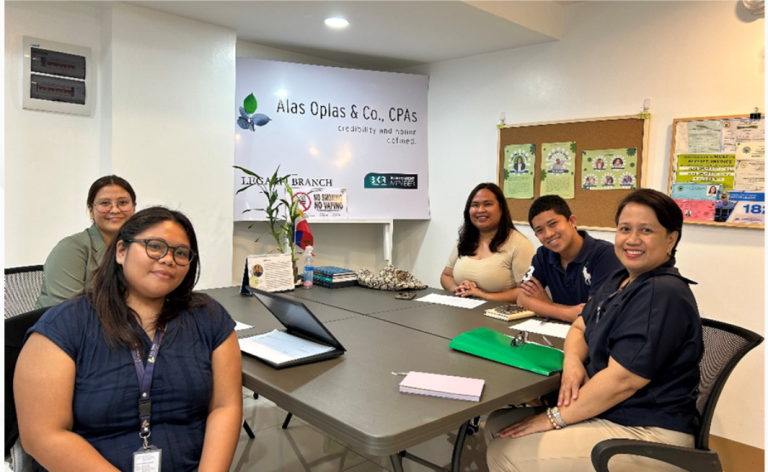 From the left: Associate Auditors Ashley Marie Rances and Fely Joy Ballon,  Partner-In-Charge Nathalie Lupango, Gerard Martin N. Magayanes of TN Entertainment Productions and Mae P. Arandia of Fuelalley Gasoline Station.