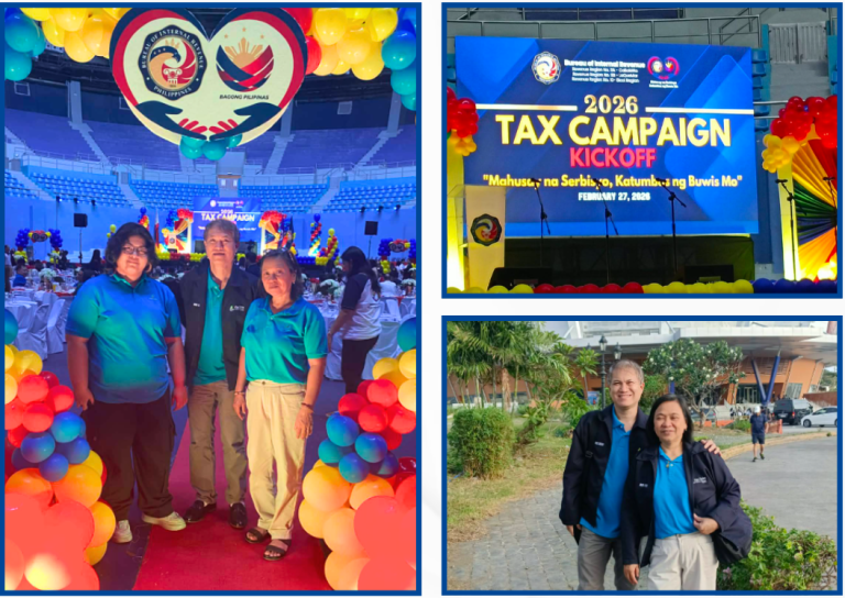 (L–R) AOC Laguna Associate Eleanor Almazan, Partner-in-Charge Rodel Bascon, and Director Rhoda Bascon during the 2026 Tax Campaign Kickoff.