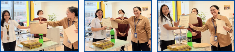 PIC Nathalie Lupango and Associate Auditor Leojelaine Igcoy present certificates to interns Eula Selencio, Zoe Cruz, and Angela Floranza in recognition of their participation and contributions.